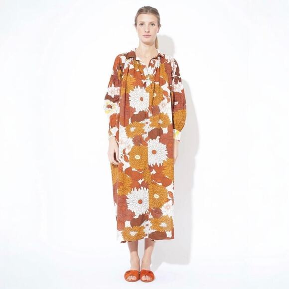 Dodo Bar Or Vyan Kaftan Maxi Dress in Loren Camel Retro Floral Size L - Picture 2 of 13